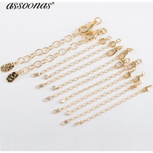Assoonas M1037,extended chain,diy necklace jewelry making,18k gold plated,zircon,jewelry accessories,10pcs/lot