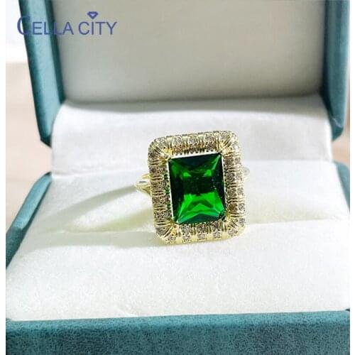 Cellacity Classic silver 925 jewelry ring for charm lady with square emerald gemstones gold color Promise Party Gifts