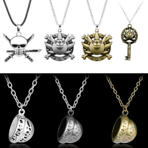 Hot Anime One Piece Statement Necklace Pirate Monkey D Luffy Thousand Sunny Skull Pendant Chain Choker Necklace For Women Men
