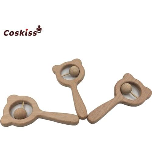 Baby Toys Beech Hand Montessori Toys Teething Wood Ring Baby Rattles Teether Sensory Playing Gym Baby Teething Nursing Charms