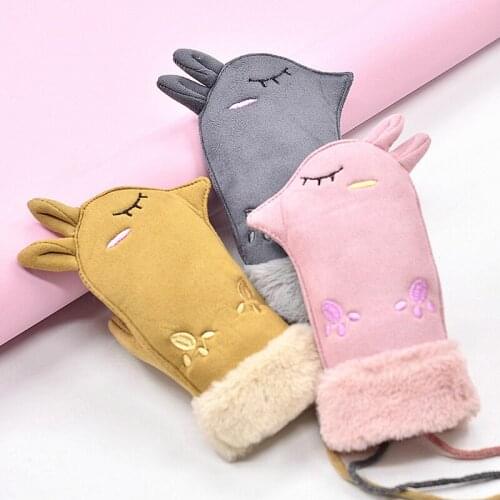 Good Quality Children Outdoor Warm Gloves Girls Boy Kids Thicken Full Finger Mittens Pink Cartoon Velvet Suede Winter Gloves