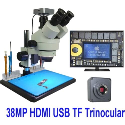 Efix 38MP HDMI USB Camera 7-45X Simul-Focal Trinocular Soldering Stereo Continus Zoom Microscope for Phone Repair