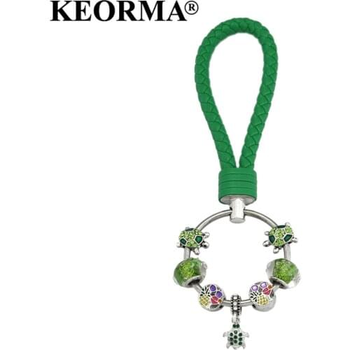 KEORMA Key Chain Holder For Car Green Turtle Pendant Keychain Fashion PU Leather Ladies Dress Handbag Wallet Jewelry YK034