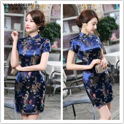 Chinese Vintage Dresses Women Short/Long Qi Pao Cheongsam Black Printing Pattern Short Sleeve Tang Costume Modern Plus Size 6XL