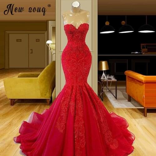Red Mermaid Off Shoulder Sexy Evening Dress 2021 Sweetheart Women Formal Party Wear Gown robe de mariee Plus Size