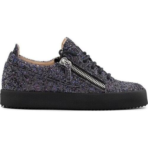 Fashion Men Bling Sequins Sneakers Double Zipper Casual Shoes Thick Sole Male Low Top Flats Glitter Unisex Shoes Size 35- 47