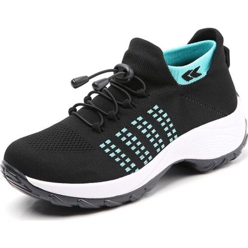 Fashion Summer Womens Round Head Mesh Breathable Casual Shoes Fashion Color Matching Thick Soled Knitted Sock Wearable Sneakers