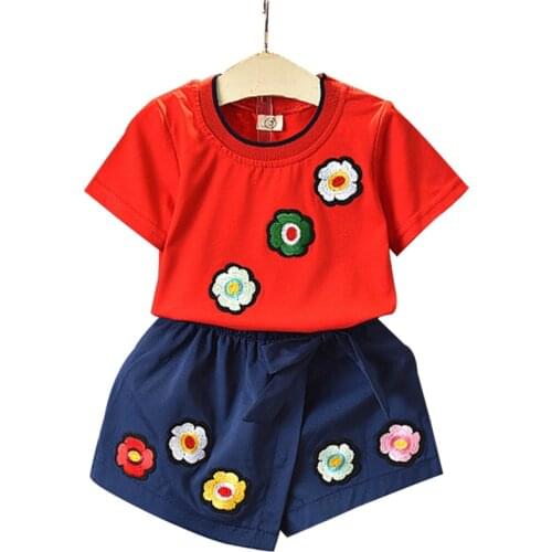 Girls Summer Sets 2020 New Fashion Style Girls Flower Clothes Set Child Set Print Tops Shorts 2 pcs For 3-7Y Kids Clothes Suits