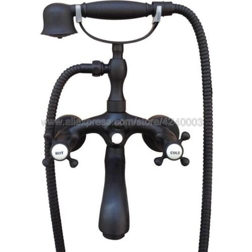 Oil Rubbed Bronze Bathroom Bath Tub Faucet Taps Dual Holder Telephone Style Wall Mounted Ktf565