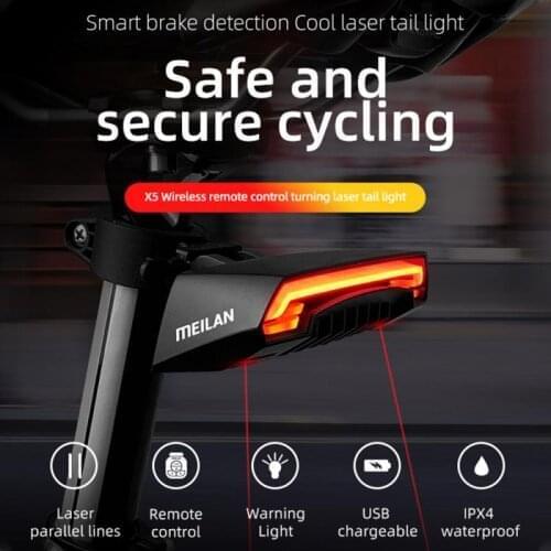 Meilan X5 Bike Brake Light Bicycle Wireless bluetooth Remote Control Turning Laser Light Flash Safety Rear Turn Led Tail Lamp