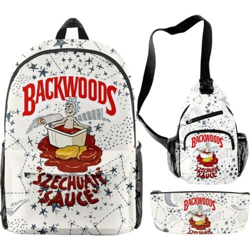 Weysfor Fashion Rick Morty Cartoon BACKWOODS Print Backpack Casual Women Men Graphic Daily Bag Cosplay Mochila Travel Schoolbag