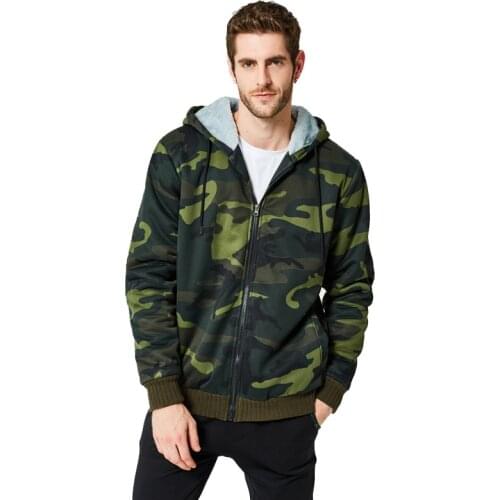 Mens Camouflage Sports Hoodies USA/EU Size Hooded Jacket Hooded Leisure Plus Velvet Thick Sweater Coat