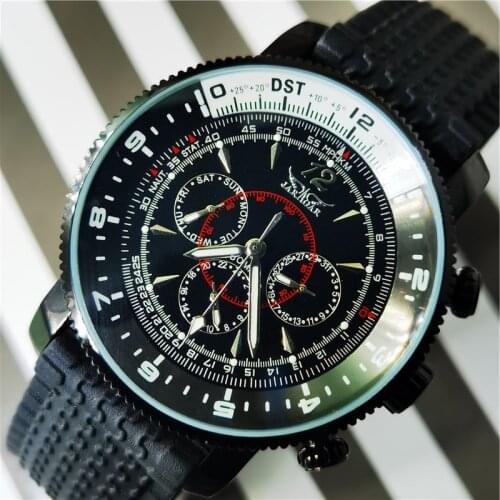 JARAGAR 2020 Military Sport Design Black Stainless Steel Mens Automatic Mechanical Watches Top Brand Luxury Wristwatch For Men