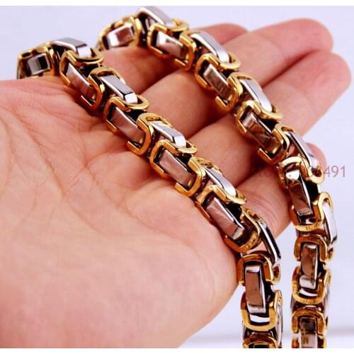 Popular Sale Mens Jewelry Silver Gold Stainless Steel 8mm Wide Heavy Byzantine Necklace or Bracelet 7in-40in
