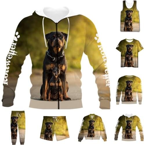 New Fashion 3D Full Print Animal Dog Rottweiler T-shirt/Sweatshirt/Zip Hoodies/Thin Jacket/Pants Four Seasons Casual Suit V36