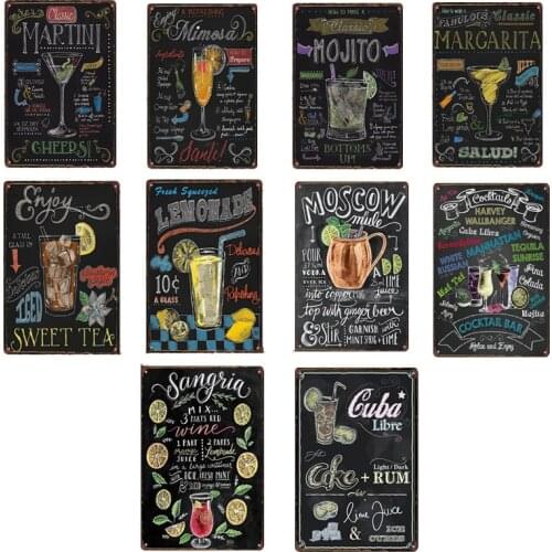 2018 New Retro Painting Fruits Cocktail Menu Tin Sign Bar Wall Decor Club Metal Crafts Home Decor Plaques Art Poster