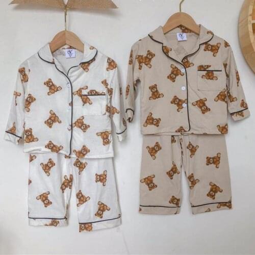 2021 Autumn New Baby Long Sleeve Clothes Set Cotton Bear Cardigan + Pants 2pcs Children Boys Pajamas Suit Girls Sleepwear Set