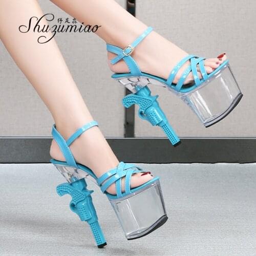Sexy Platform Heels Summer Sandals Catwalk Show Artifact Model High-Heeled Women Shoes stripper heels Pistol Heel 17cm Bride