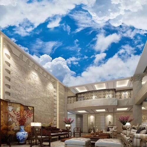 Custom 3D Photo Wallpaper Ceiling Wall Mural Blue Sky and White Clouds Decoration Painting Living Room Ceiling Murals Wallpaper