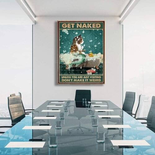 Cat Poster - Get Naked Unless You Are Just Visiting Don't Make It Weird, Mermaid Cat Art Print, Funny Bathroom Wall Decor