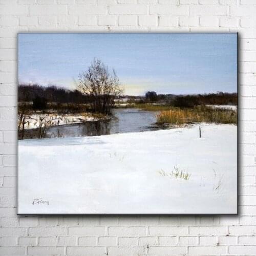 Realist snow river tree landscape canvas printings oil painting printed on canvas home wall art decoration pictures