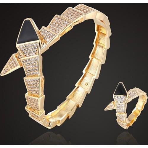 Fateama luxury bangle with ring jewelry set 3A zircon pave setting classic paint color animal snake head bracelet fashion gift