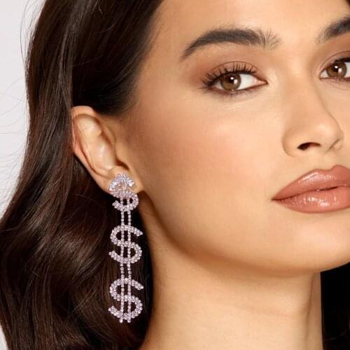 Big Crystal Dollar Earrings Fashion Jewelry for Women 2021 New Rhinestone Shiny Bridal Luxury Drop Earrings Hoops Pendants Party