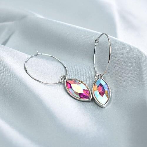 Silver Color Jewelry Geometric Square Triangle Round Heart Water Drop Earrings Women Blue Red Crystal Dangle Earring