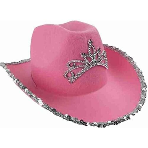 Letter Cowboy Hat Women Girl Pink Sequins Tiara Cowgirl Hat Cowboy Cap Wide Brim Holiday Cosplay Party Hat Western Style