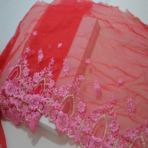 Somelace 25cm 1YARD red gauze pink floral Embroidery DIY lace trim for garments and wedding decoration20180924010