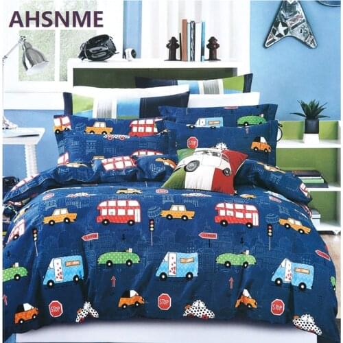 AHSNME Special Promotion! ! ! Cartoon Car Bedding Set Taxi Bus Quilt Cover Home Textiles USA & Australia & Europe Size