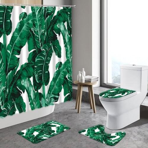 Tropical Green Plant Leaf Palm Shower Curtains Cactus Indoor Mat Bathroom Curtain Sets Non-Slip Rug Toilet Lid Cover Bath Mats