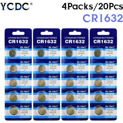 YCDC 20Pcs 3V Lithium Coin Cell Button Battery CR1632 LM1632 BR1632 ECR1632 DL1632 Watch Remote Toy Batteries Single Use