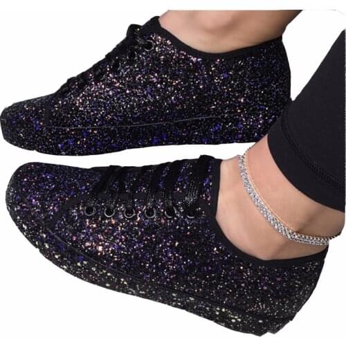 Casual Sparkly Shoes Plus Size 43 Women Sneakers Summer Shining Glitter Bling Sequin Silver Shoes For Female NVX286