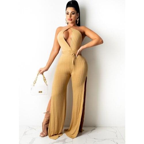 2021 Best Quality Fashion Design Jumpsuits Solid Halter Strapless Backless Summer Sexy Loose Rompers