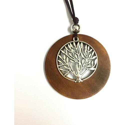 Women Long Necklace Vintage Jewelry Statement Wooden Pendant Collares Mujer Choker