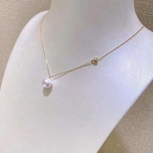 MADALENA SARARA 7-8mm AA Saltwater Akoya Pearl 18K Women Pendant Necklace Heart Shape Chain Handmade Au750 Women Necklace