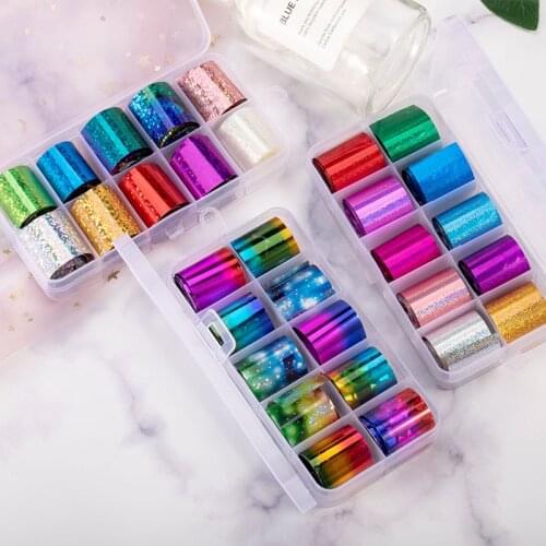 10 rolls 2.5X100cm Holographic Nail Art Transfer Foil Sticker Starry AB Paper Wraps Adhesive Decals Nails Decoration Accessories