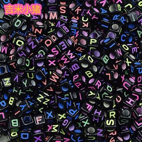 100pcs Square Alphabet/Letter Beads Toy for Children Jewelry Making Black Bead Colorful Letter DIY Bracelet Girl Gifts Wholesale