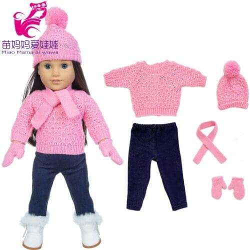 18 inch girl doll clothes pink sweater scarf hat gloves Christmas set for baby doll winter clothes