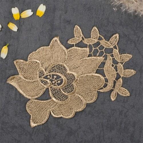 20 pcs/lot LP-JA21 Gorgeous Sew On Venice Off Lace Fabric Gold Embroidery Lace Appliques 11cm*15cm