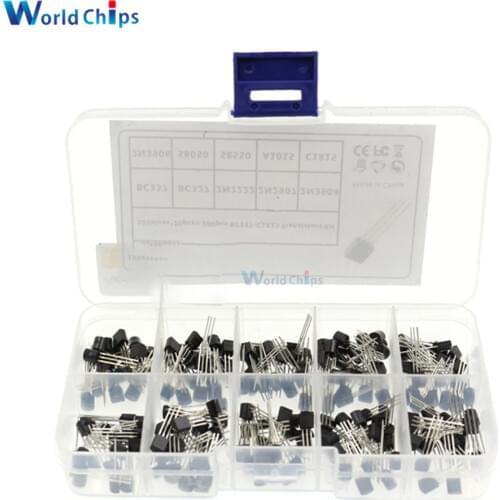 200PCS/set 10 Values TO-92 Transistor Assortment Kit BC337 BC327 2N2222 2N2907 2N3904 2N3906 S8050 S8550 A1015 C1815 PNP/NPN