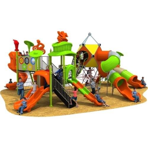 2018 new design amusement play structure round net outdoor playground school plastic slide park YLW-OUT180312