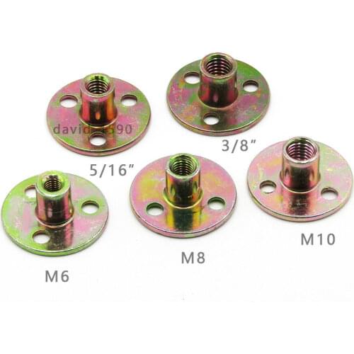 5/16 3/8 M6 M8 M10 M12 Steel Round Base T Nut Three Brad Hole Furniture Tee Nut