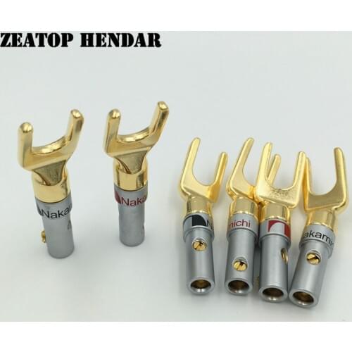 50Pcs Brass Silver Nakamichi Y U Type Spade Speaker Wire Plug Audio Screw Fork Connector for Binding Post Banana Jack Adapter