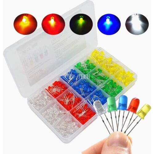 500 Pcs 5mm LED Light Emitting Diode Assortment Kit,Low Voltage Diffused Diode for DIY PCB Circuit,Indicator Lights 5pcs=1bag