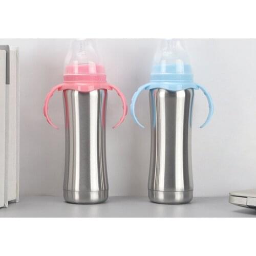 8OZ Baby Milk Bottles with Handle Stainless Steel Sippy Cup Vacuum Feeding Newborn Gift Water Bottles Wholesale Pacifier Tumbler