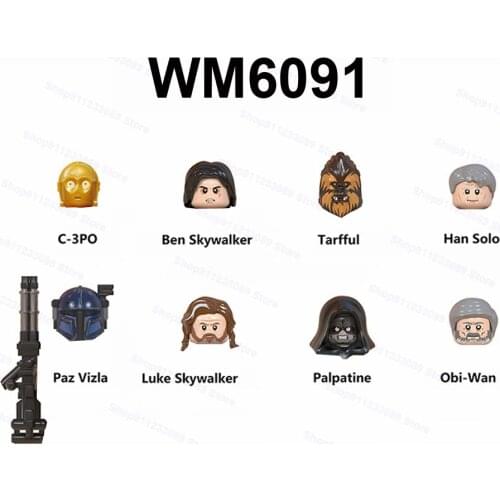 8pcs/set C-3po Han Solo Paz Vizla Palpatine Obi-wan Assemble Building Blocks Bricks Star Model Figures Wars Toy Children WM6091