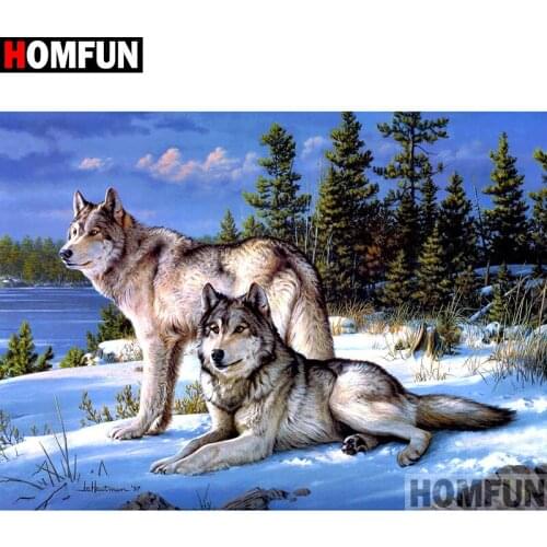 HOMFUN Full Square/Round Drill 5D DIY Diamond Painting "Animal wolf snow scene" Embroidery Cross Stitch 3D Home Decor A11095