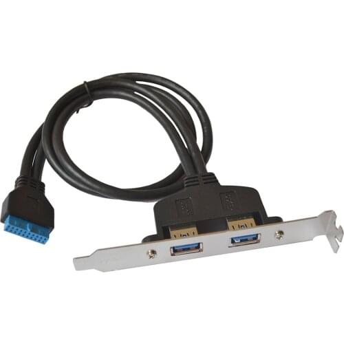 Black 50cm Dual Ports USB 3.0 to Motherboard Mainboard 20pin Header Adapter Cable w/Rear PCI Bracket Panel,20pin to 2 X A Female